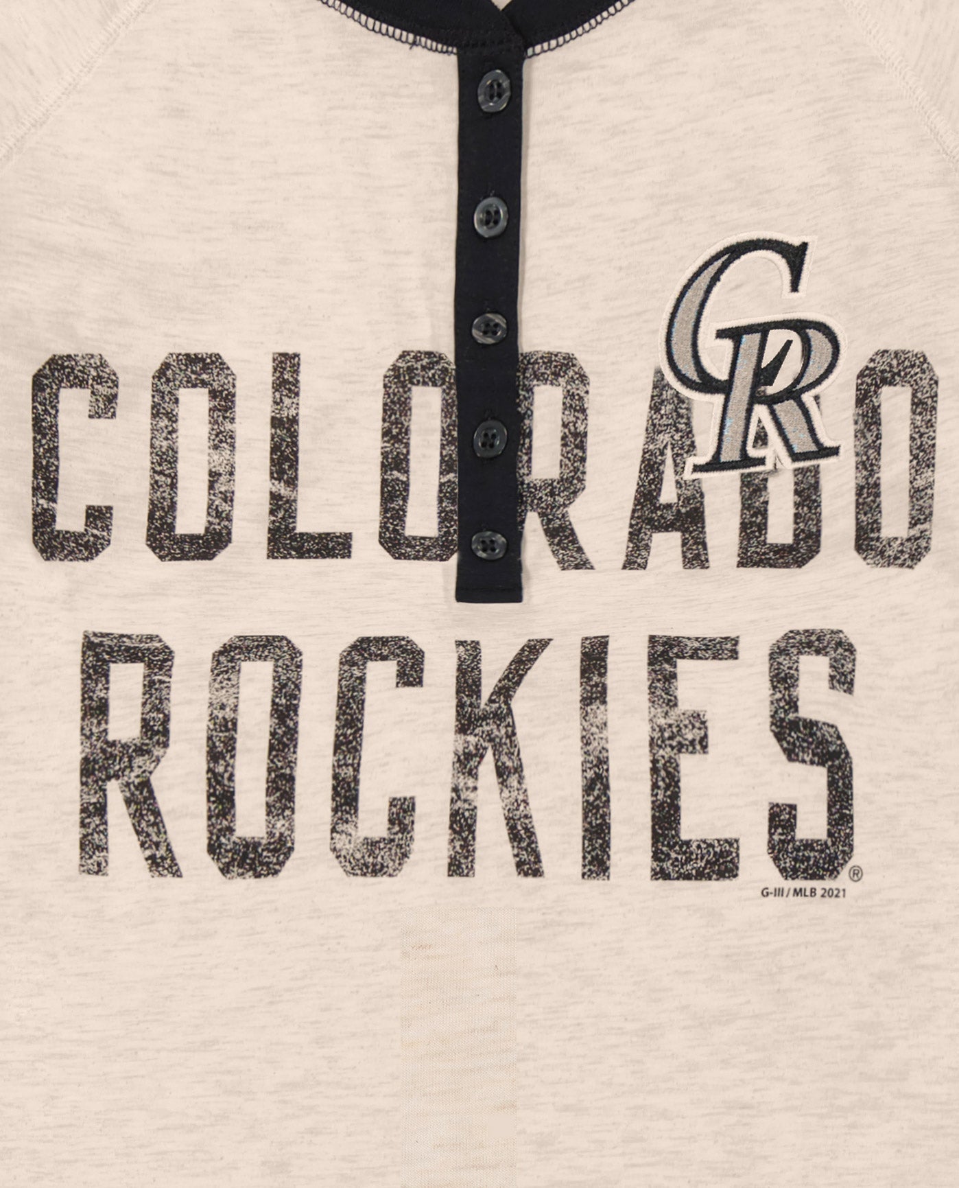 Side View of Starter White Womens Colorado Rockies First Choice 3/4 Sleeve Starter Shirt | STR COLORADO ROCKIES WHITE