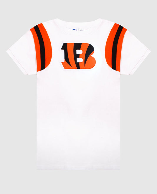 Front View of Starter White Womens Cincinnati Bengals Short Sleeve Crew Neck Starter Shirt | STR CINCINNATI BENGALS WHITE