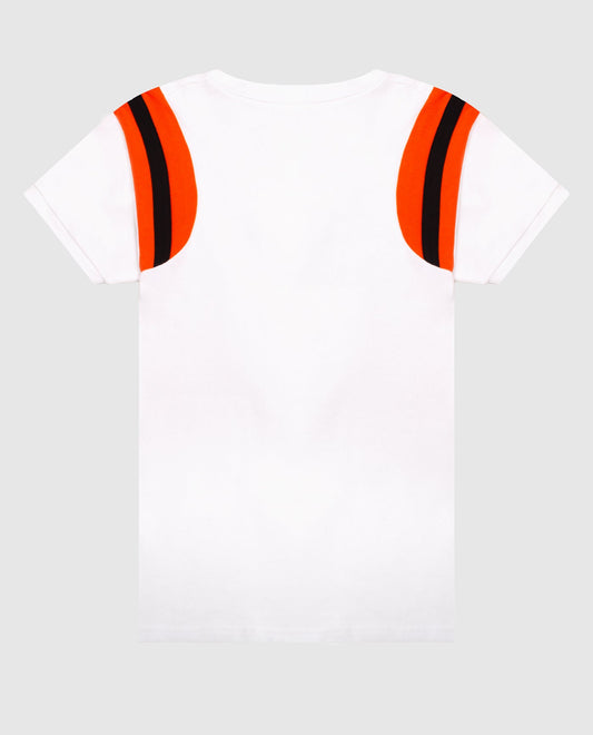 Back View of Starter White Womens Cincinnati Bengals Short Sleeve Crew Neck Starter Shirt | STR CINCINNATI BENGALS WHITE