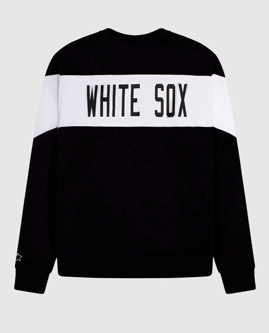 Back View of Starter Black Womens Chicago White Sox Crew Neck Starter Sweatshirt | STR CHICAGO WHITE SOX BLACK