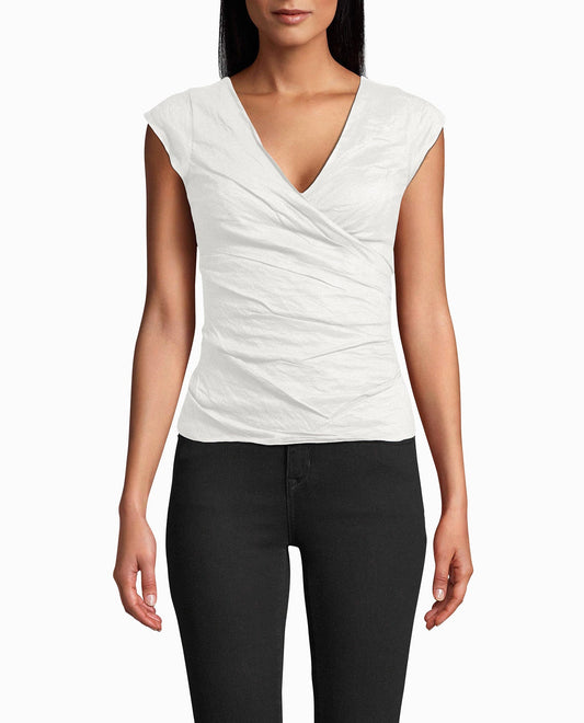 Front View Of Nicole Miller Cotton Metal Logan Top | NM WHITE
