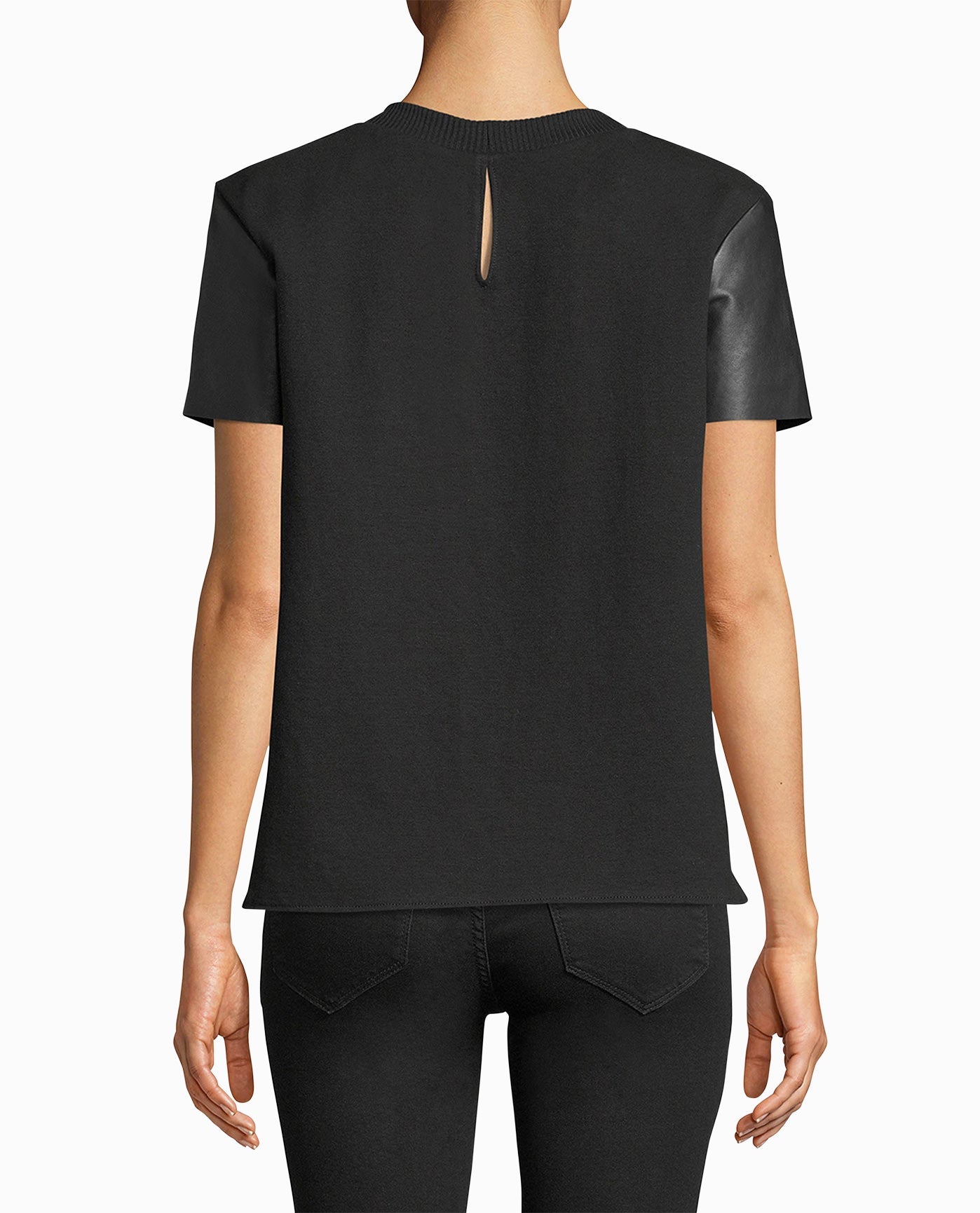 Back View Of Nicole Miller Leather T-Shirt | NM BLACK