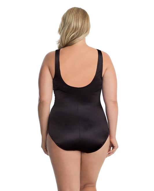 Back View of Miraclesuit Hanging Garden Blue Plus Size Sidewipe Underwire One Piece Swimsuit | MIR BLUE HANGING GARDEN