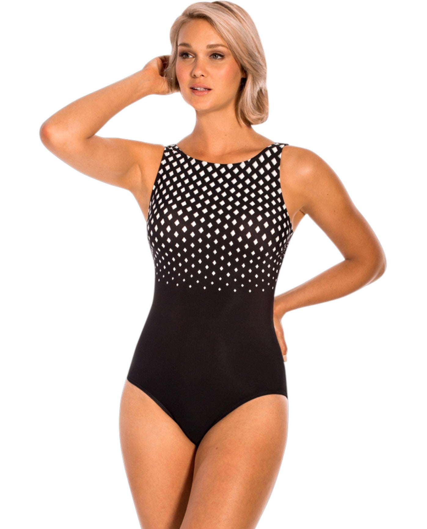 Front View of Miraclesuit Diamond Mine Dd-Cup Regatta Underwire High Neck Swimsuit | MIR Diamond Mine