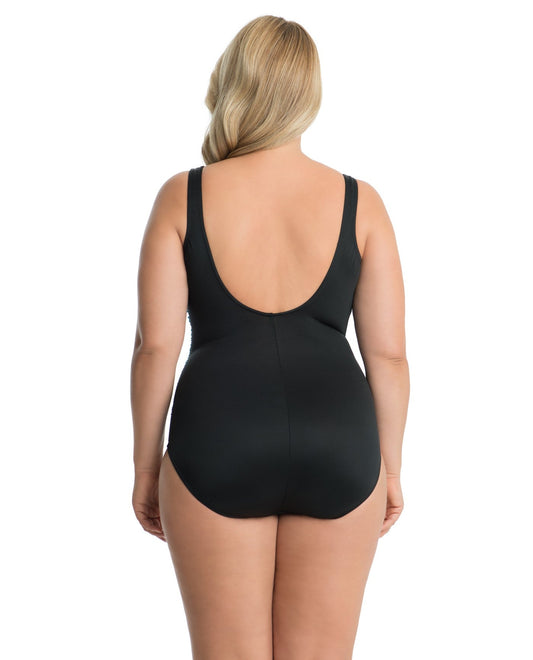 Back View of Miraclesuit Black Escape Underwire One Piece Swimsuit | MIR BLACK
