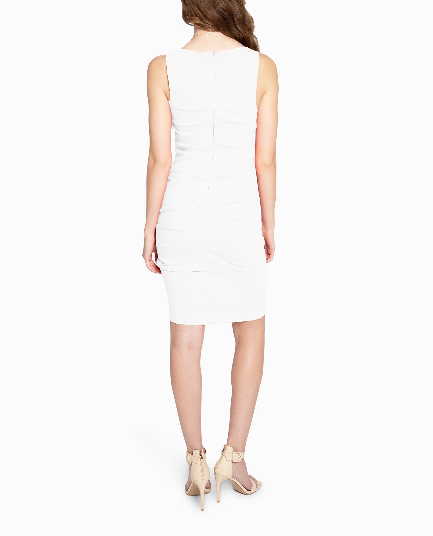 Back View Of Nicole Miller Stretch Scoop Neck Lauren Dress | NM WHITE