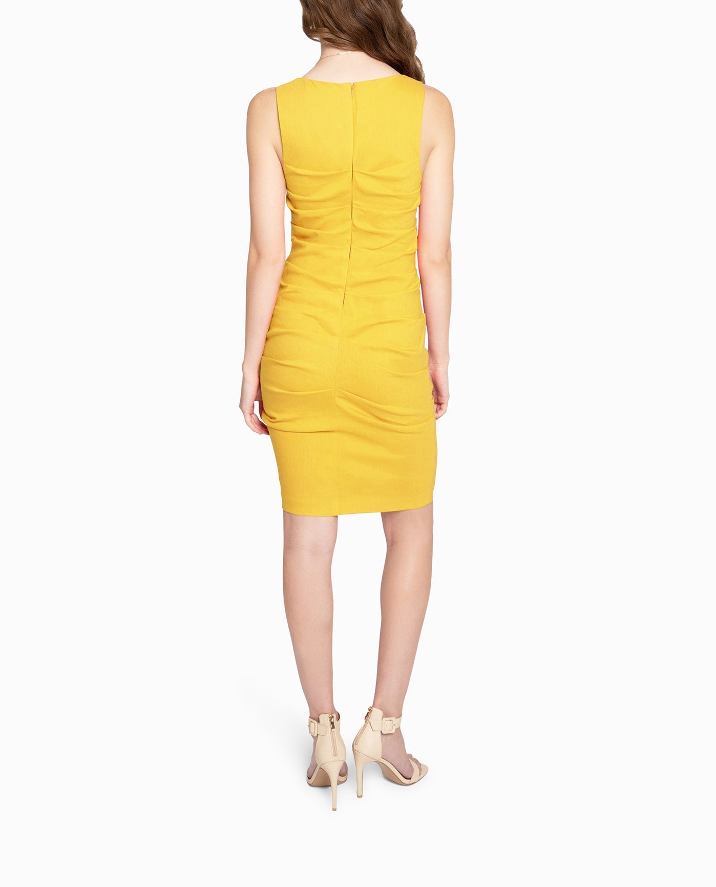 Back View Of Nicole Miller Stretch Scoop Neck Lauren Dress | NM YELLOW