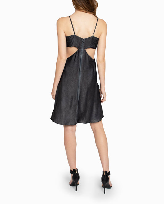 Back View Of Nicole Miller Garment Dyed Cut Out Mini Dress | NM BLACK