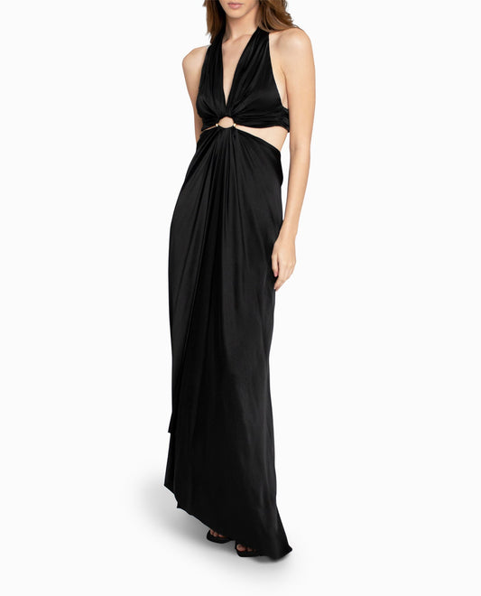 Front View Of Nicole Miller Cut Out Gown | NM BLACK