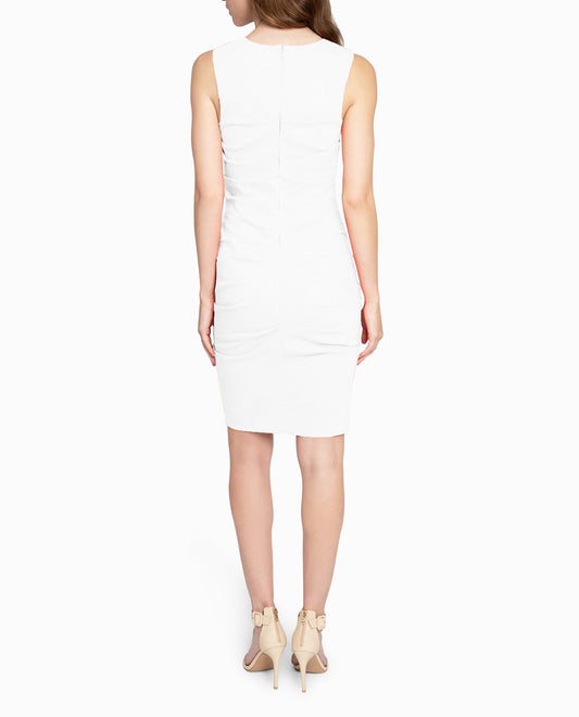 Back View Of Nicole Miller Stretch Lauren Sheath Dress | NM WHITE