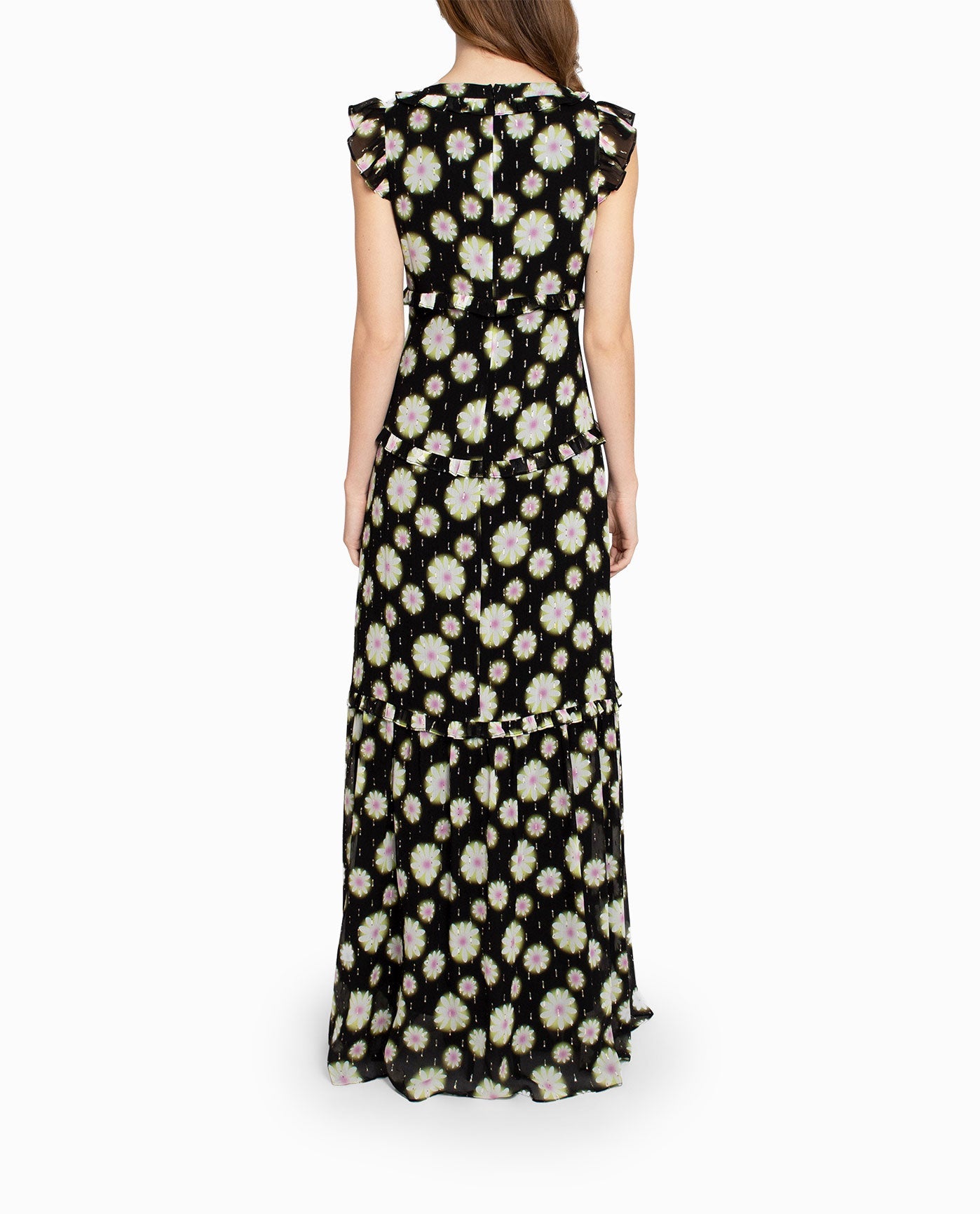 Back View Of Nicole Miller Hazy Daisy Ruffle Maxi Dress | NM HAZY DAISY