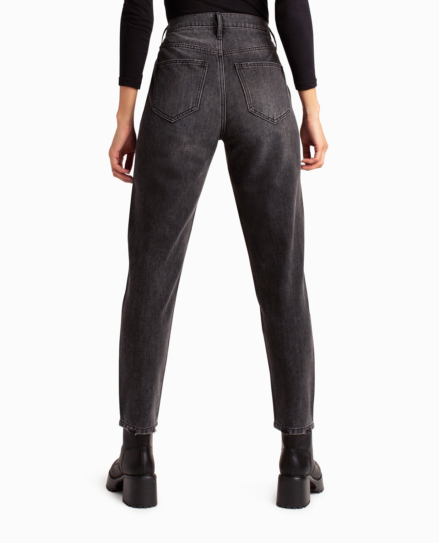 Back View Of Nicole Miller Harlem High Rise Tapered Jean | NM BLACK