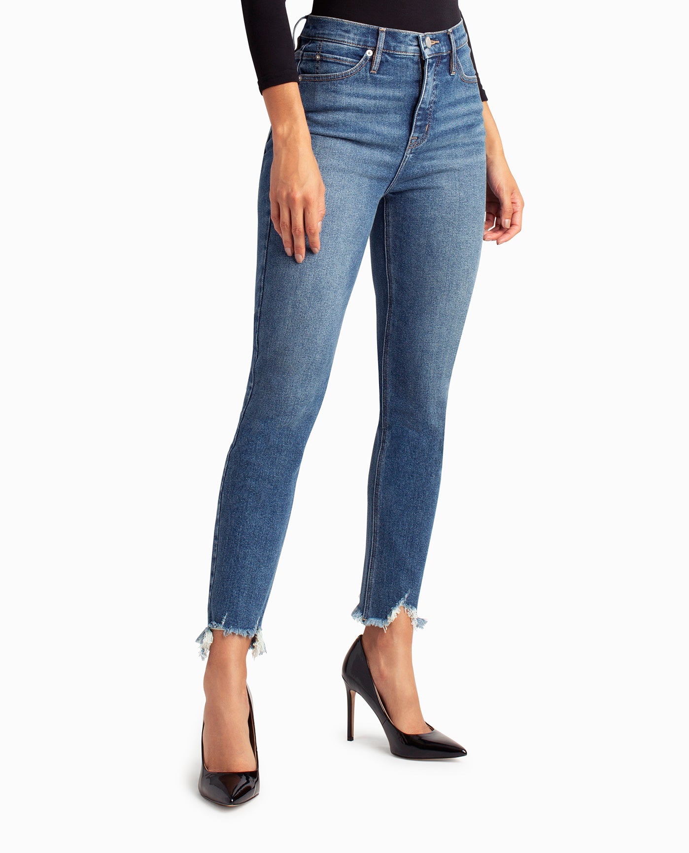 Side View View Of Nicole Miller Boerum Hill High Rise Slim Fit Jean | NM DARK BLUE