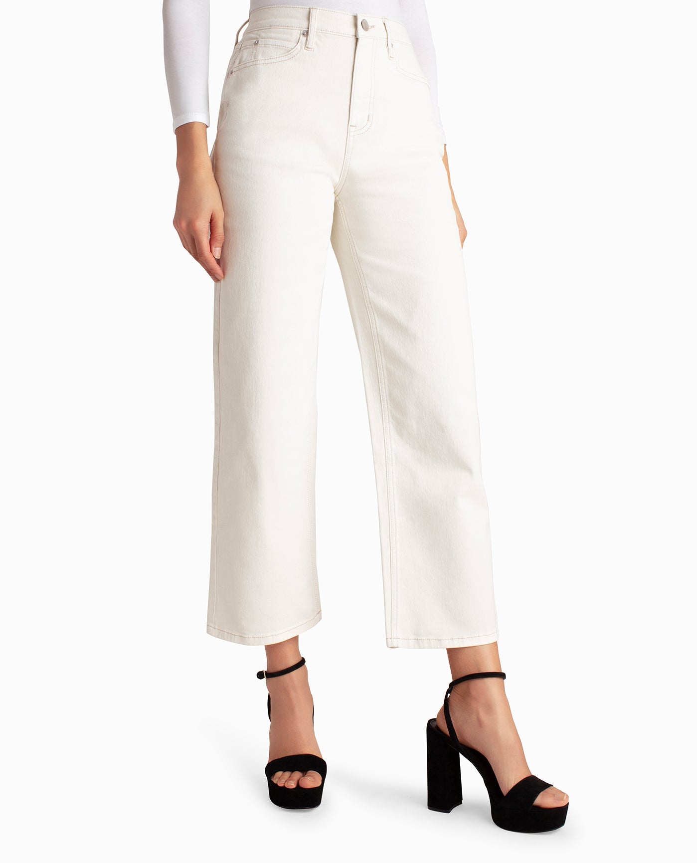 Nicole Miller Oat Milk High Rise Wide Leg Ankle Jean | Jeans
