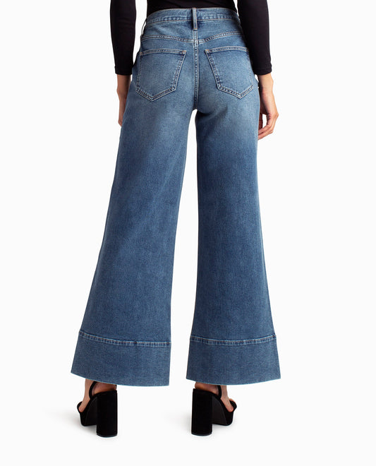 Back View Of Nicole Miller Hudson Yards Mid Rise Wide Leg Jean | NM DARK BLUE