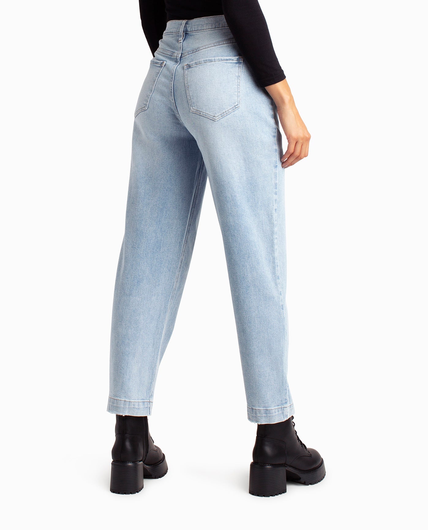 Alternate Back View Of Nicole Miller Sutton Place High Rise Pleated Taper Jean | NM LIGHT BLUE