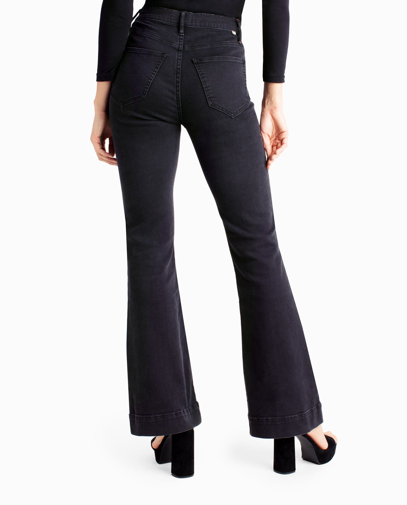 Back View Of Nicole Miller Harlem High Rise Flare Jean | NM BLACK