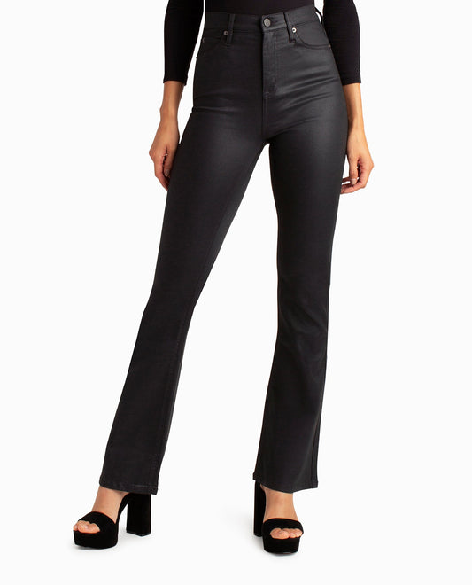 Front View Of Nicole Miller Glisten High Rise Flared Jean | NM BLACK