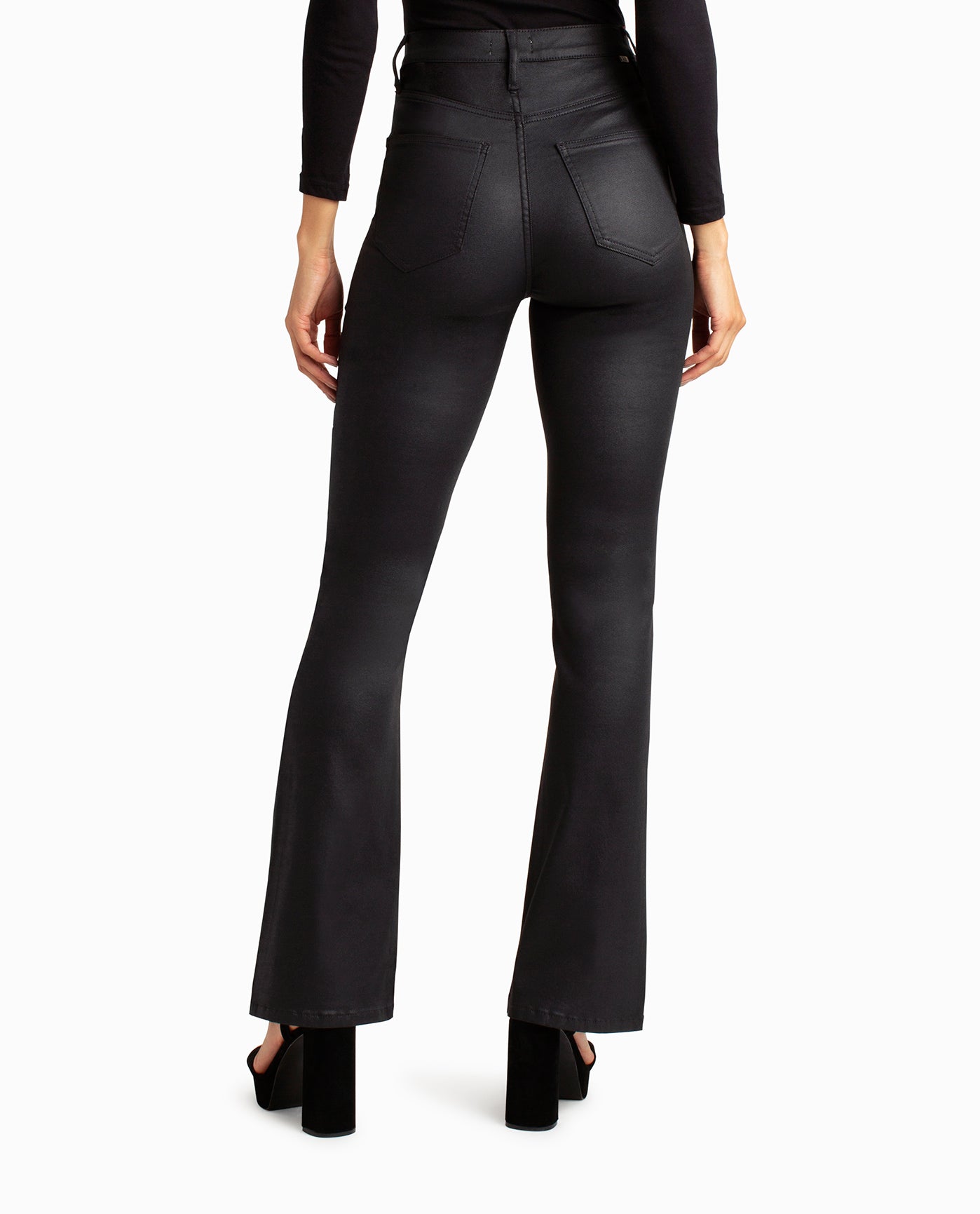 Back View Of Nicole Miller Glisten High Rise Flared Jean | NM BLACK