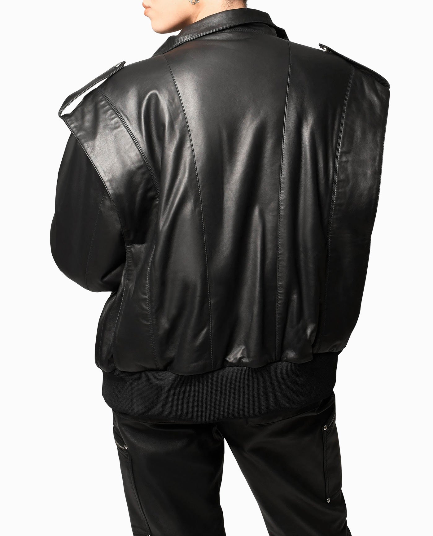 Back View Of Nicole Miller Leather Space Jacket | NM BLACK