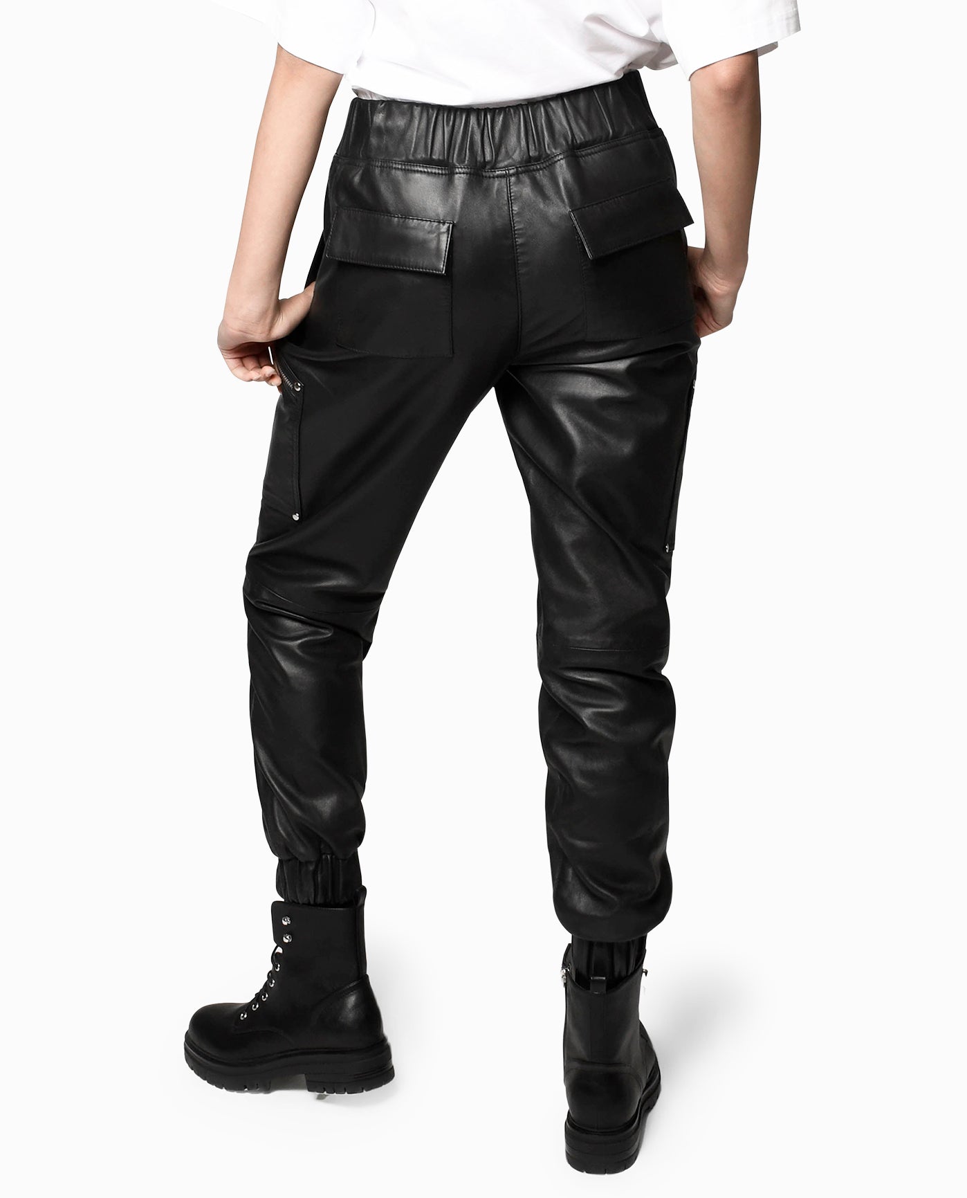 Back View Of Nicole Miller Leather Space Jogger | NM BLACK