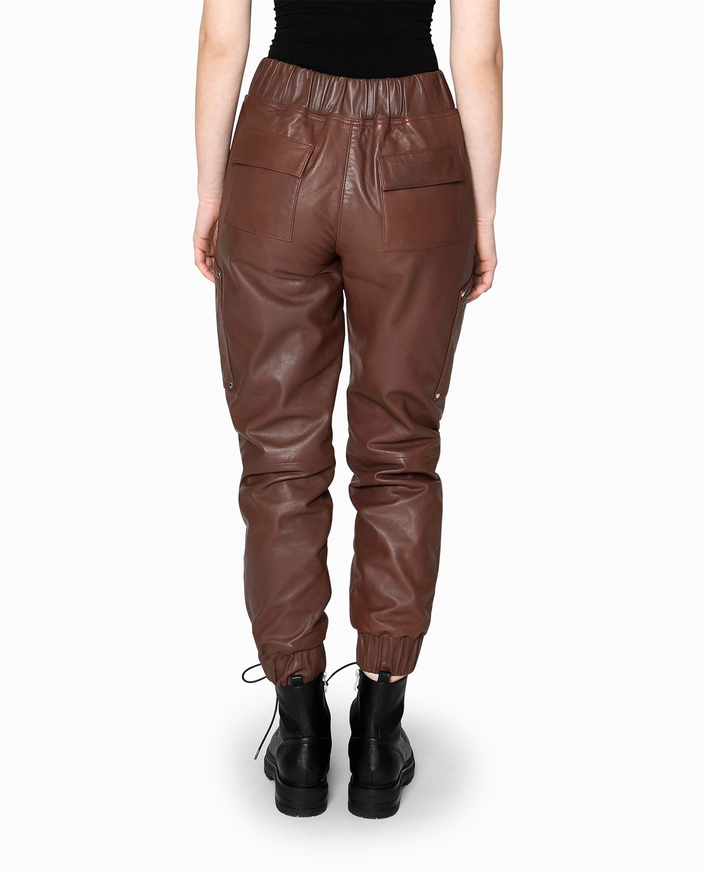 Back View Of Nicole Miller Leather Space Jogger | NM BROWN