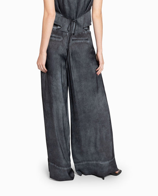 Back View Of Nicole Miller Garment Dyed Silk Wide Leg Pant | NM BLACK