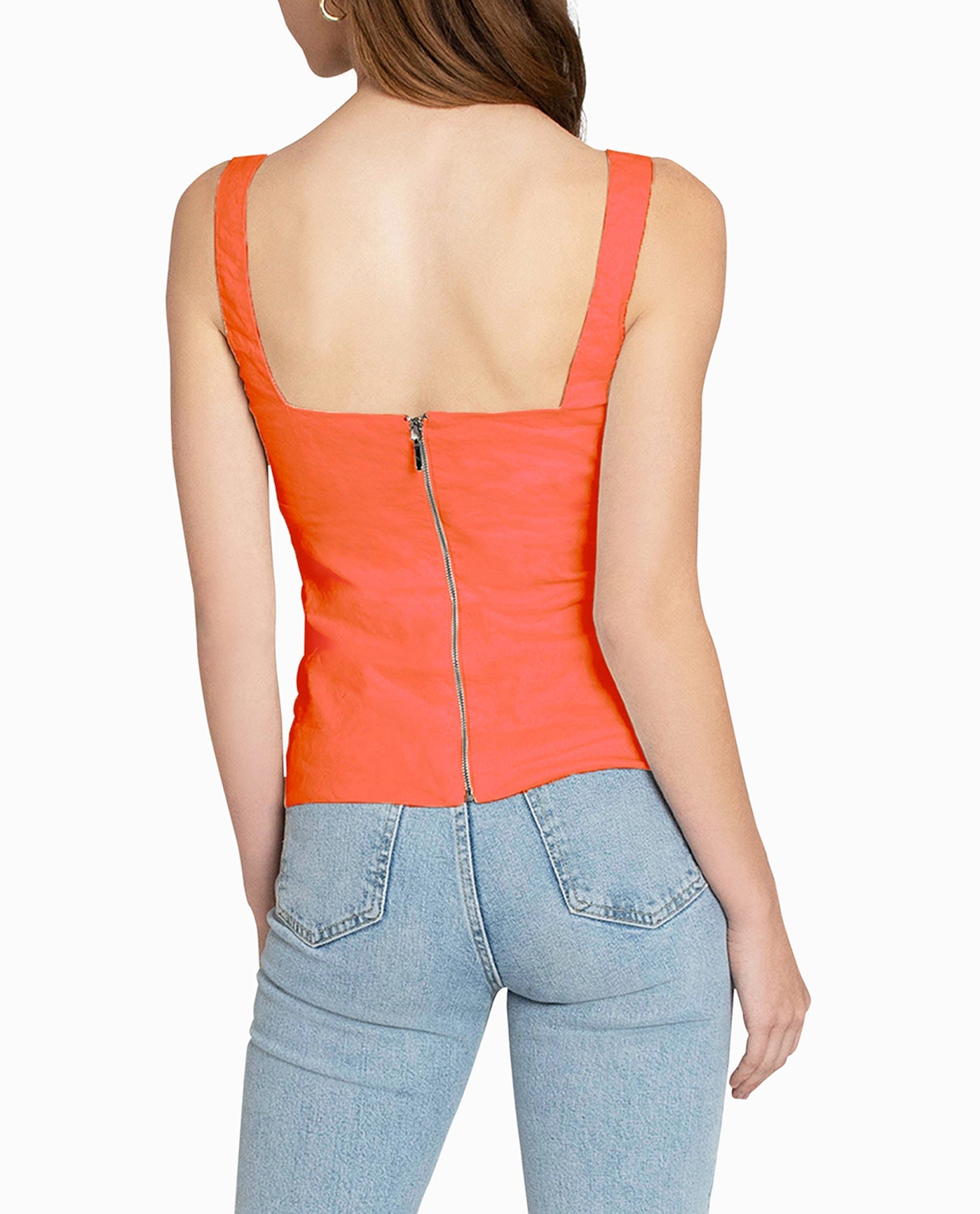 Back View Of Nicole Miller Cotton Metal Square Neck Cami | NM CORAL