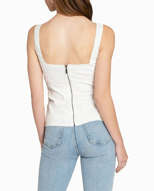 Back View Of Nicole Miller Cotton Metal Square Neck Cami | NM WHITE