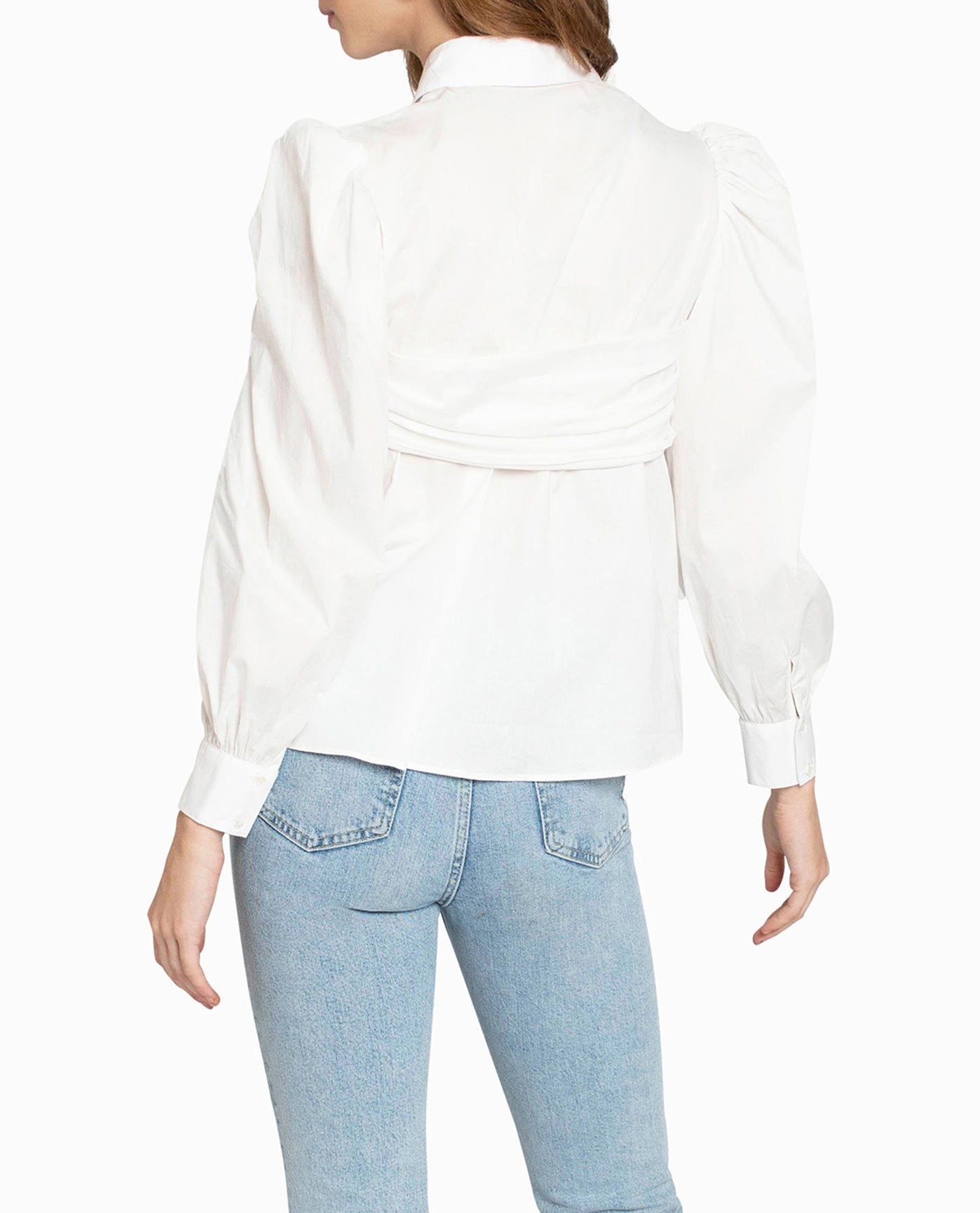 Back View Of Nicole Miller Cotton Poplin Button Down | NM WHITE