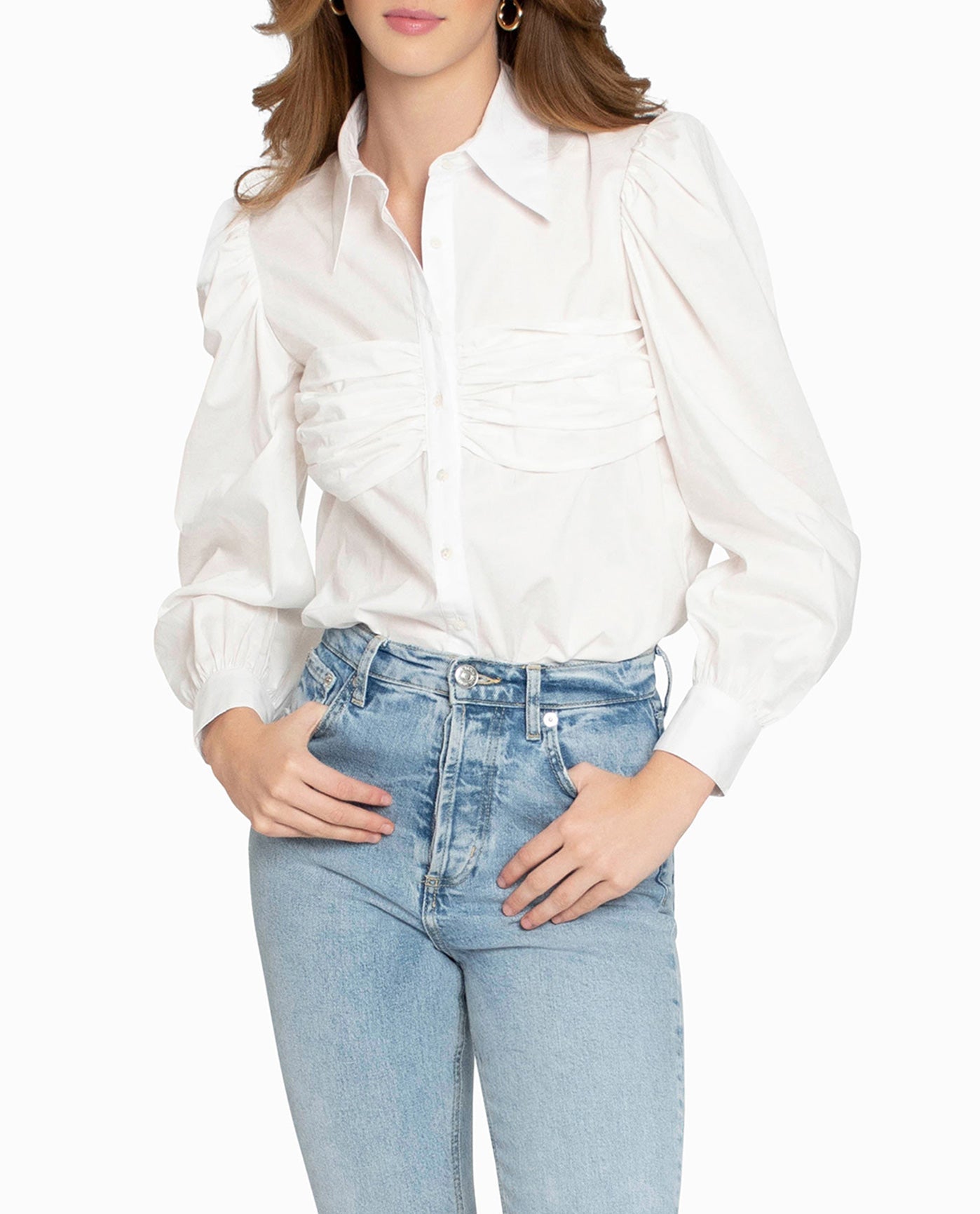 Alternate Front View Of Nicole Miller Cotton Poplin Button Down | NM WHITE