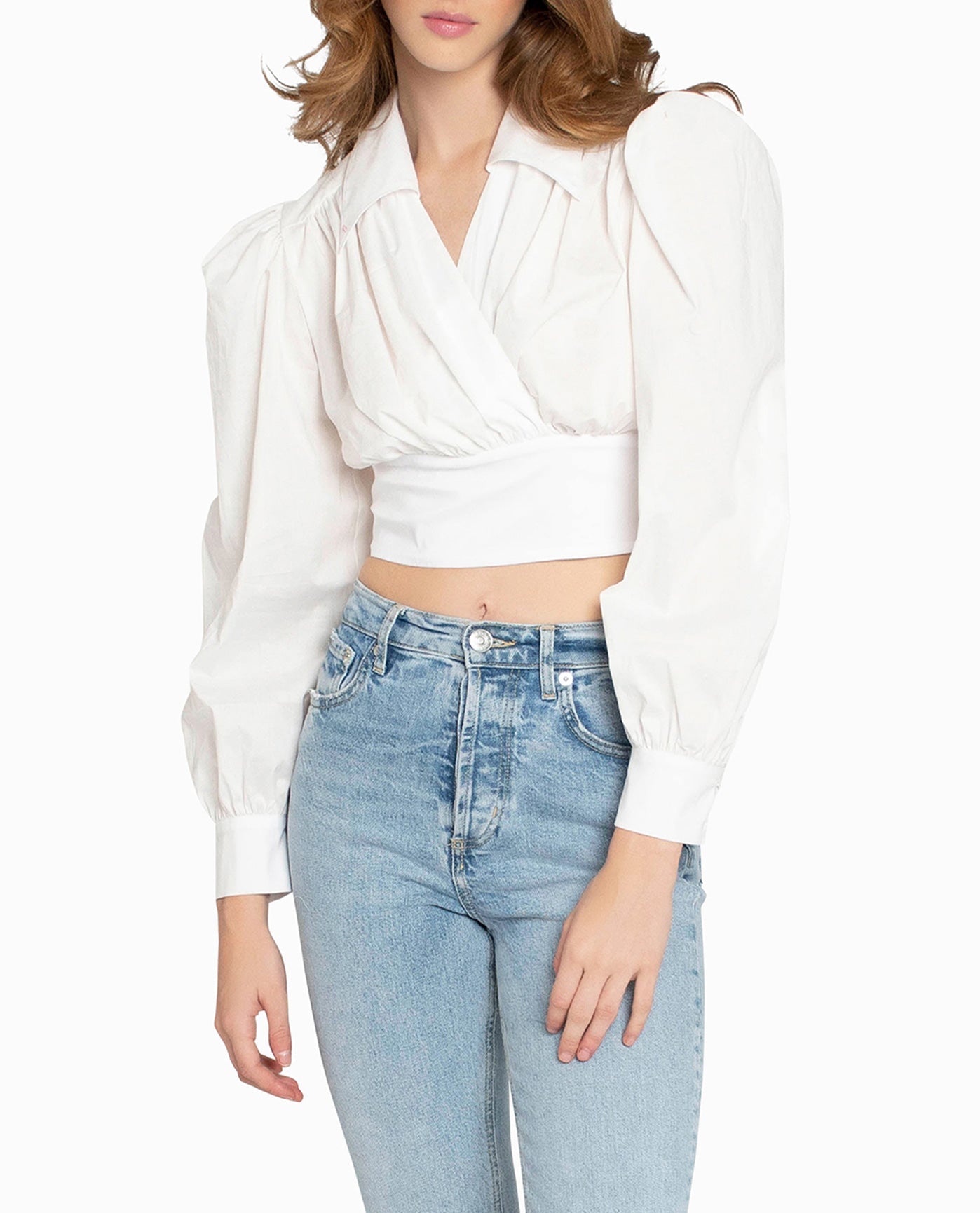 Alternate Front View Of Nicole Miller Cotton Poplin Wrap Top | NM WHITE