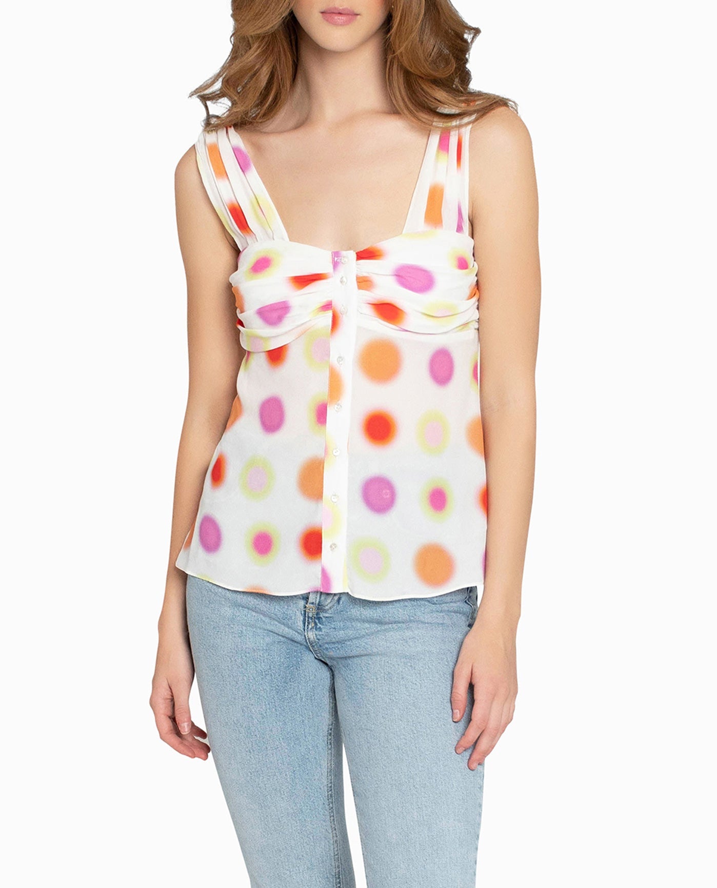 Alternate Front View Of Nicole Miller Radiant Aura Silk Top | NM WHITE AURA DOT