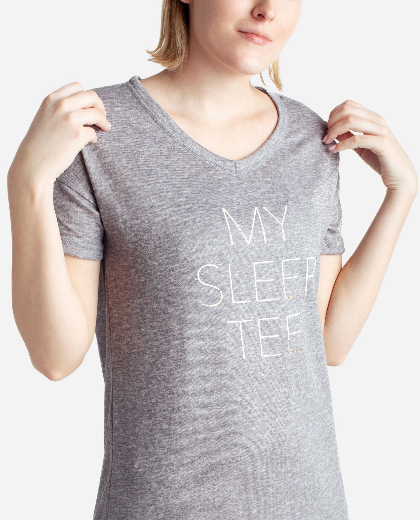 Detail View of Danskin Heather Grey Short Sleeve Hacci Sleepshirt | DSK HEATHER GREY