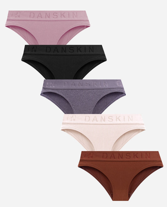 Group View of Danskin Sienna Amber Multicolor 5-Pack Ribbed Bikini Underwear | DSK SIENNA AMBER MULTICOLOR