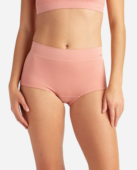 Front View of Danskin Ambered Coral Multicolor 5-Pack Seamless Ribbed Hipster Underwear | DSK AMBERED CORAL MULTICOLOR
