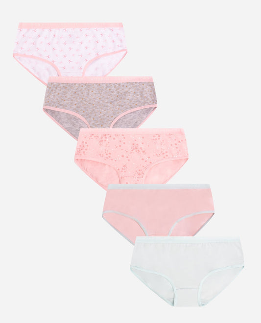 Group View of Danskin Rose Gold Star Multicolor Girls 5-Pack Printed Cotton Spandex Bikini Underwear | DSK ROSE GOLD STAR MULTICOLOR
