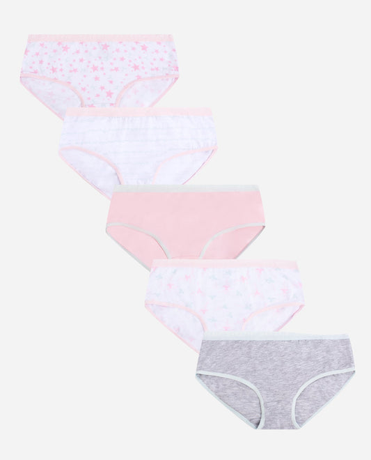 Front View Of Danskin Ballerina Multi Girls 5-Pack Printed Cotton Spandex Bikini Underwear | DSK BALLERINA MULTI