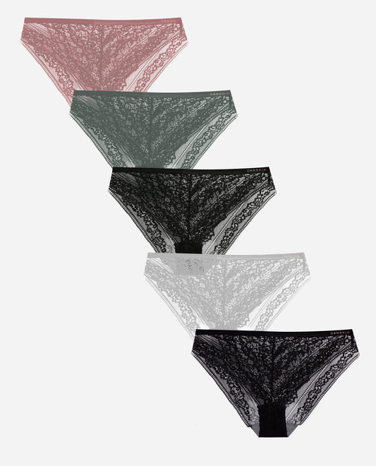 Danskin Prickly Pear Multicolor 5-Pack High Cut Lace Bikini Underwear
