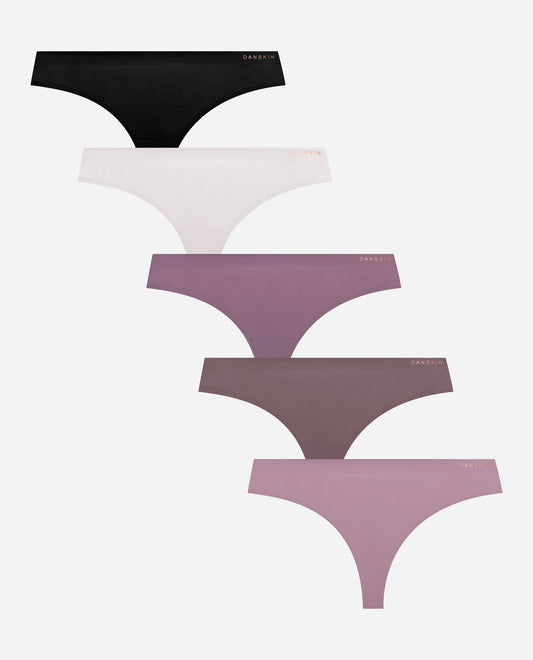 Group View of Danskin Eclipse Multicolor 5-Pack Bonded Microfiber Thong Underwear With Lace Back | DSK ECLIPSE MULTICOLOR