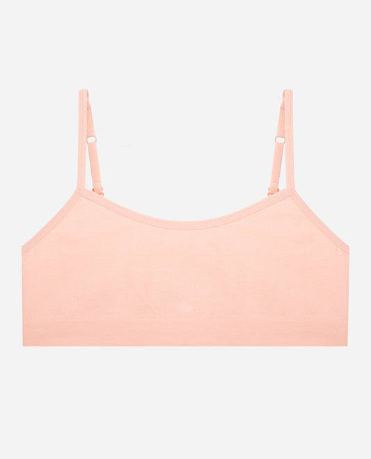 Front View of Danskin Peach Puree Multicolor Girls 4-Pack Seamless Unpadded Bralette | DSK PEACH PUREE MULTICOLOR