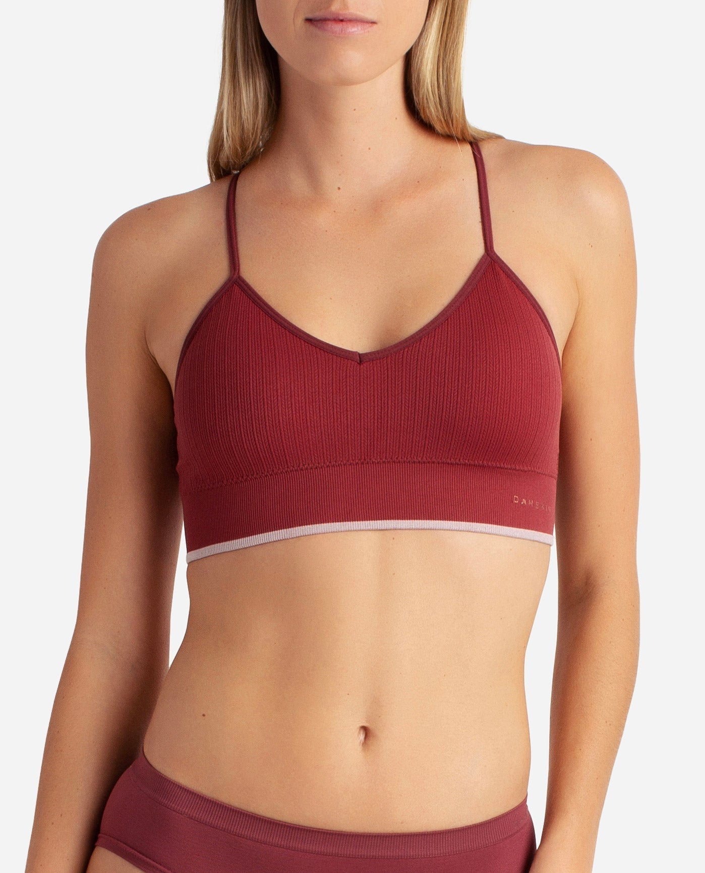 Alternate Front View of Danskin Pink Earth Multicolor 3-Pack Seamless Braid Texture Bralette With Contrast Line | DSK PINK EARTH MULTICOLOR