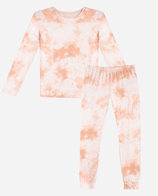 Front View of Danskin Soft Acid Wash Girls Peached Layering Set | DSK SOFT ACID WASH