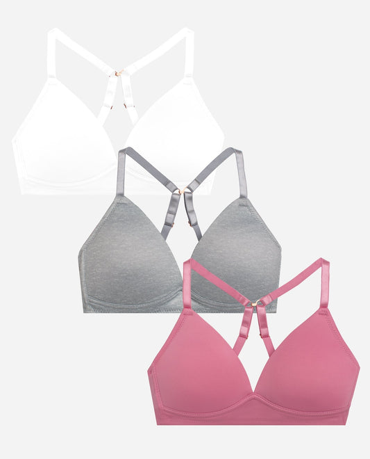 Group View of Danskin Moon Heather Multicolor Girls 3-Pack Microfiber Bra | DSK MOON HEATHER MULTICOLOR
