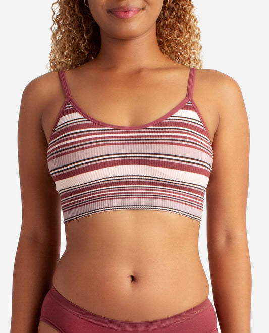 Front View of Danskin Striped Multicolor Jacquard And Rich Earth 2-Pack Stripped Seamless Lounge Bra | DSK STRIPED MULTICOLOR JACQUARD AND RICH EARTH