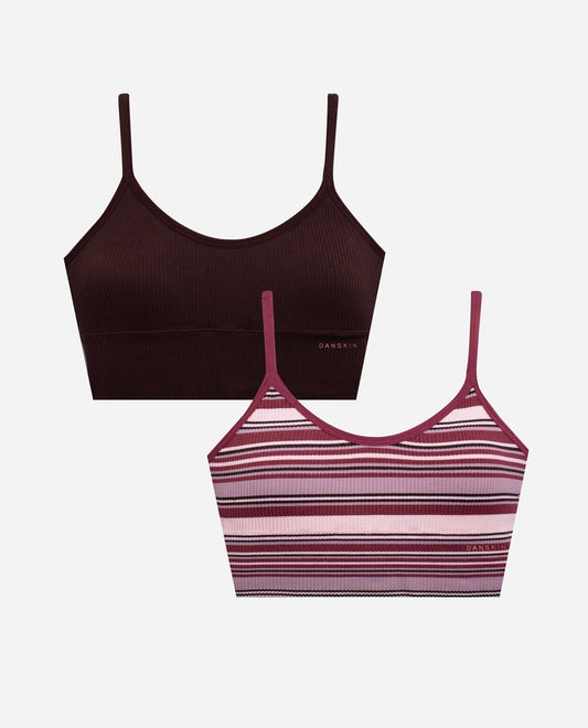 Group View of Danskin Striped Multicolor Jacquard And Rich Earth 2-Pack Stripped Seamless Lounge Bra | DSK STRIPED MULTICOLOR JACQUARD AND RICH EARTH