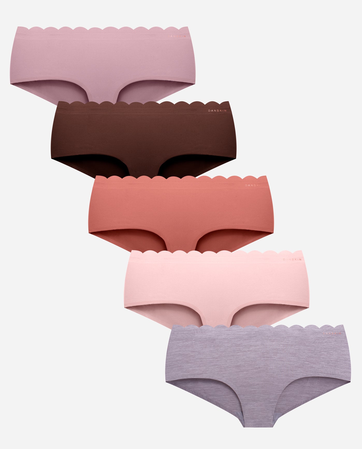 Group View of Danskin Copper Glaze Multicolor 5-Pack Bonded Scallop Hipster Underwear | DSK COPPER GLAZE MULTICOLOR