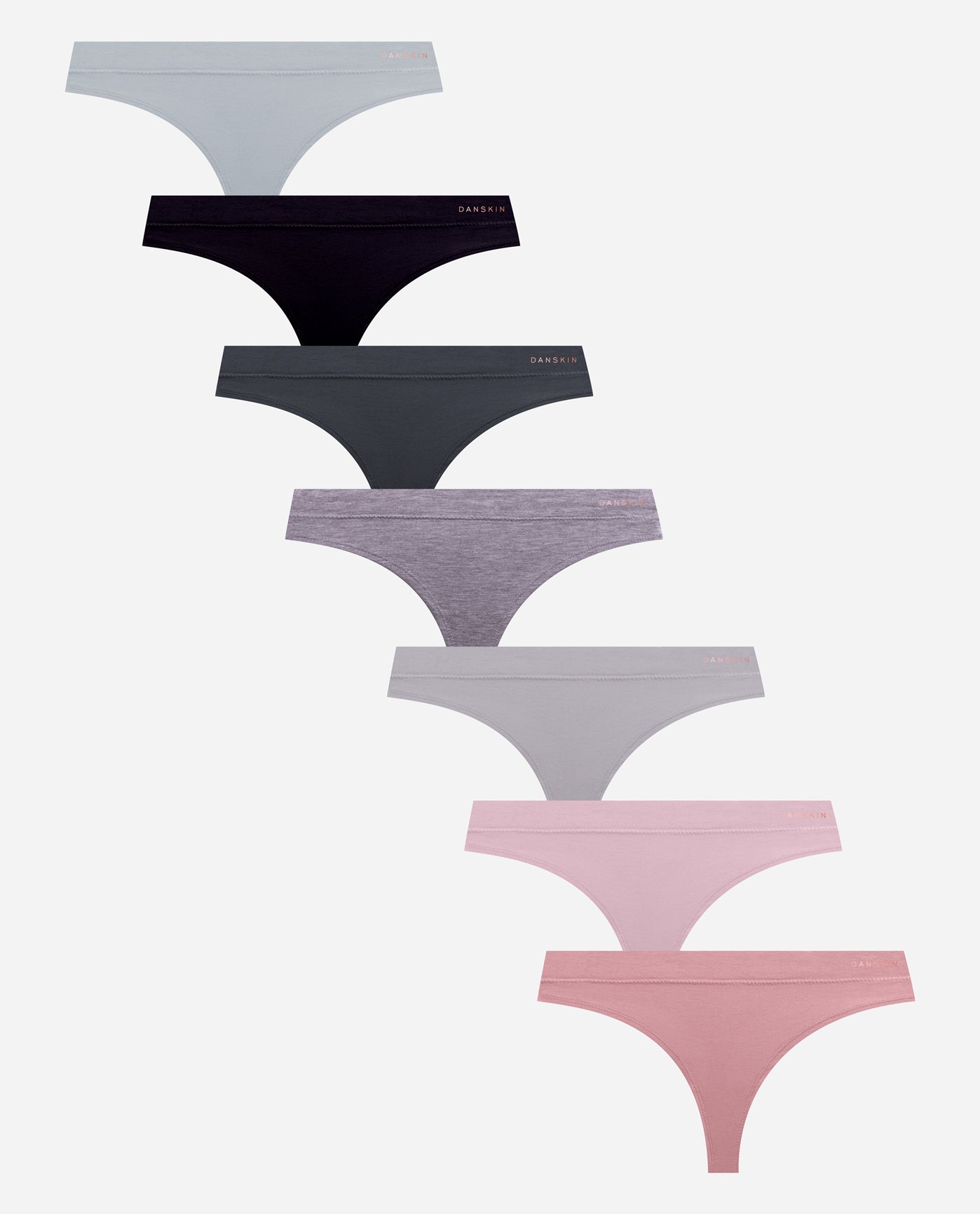 Group View of Danskin Mineralite Multicolor 7-Pack Rayon Spandex Thong Underwear | DSK MINERALITE MULTICOLOR
