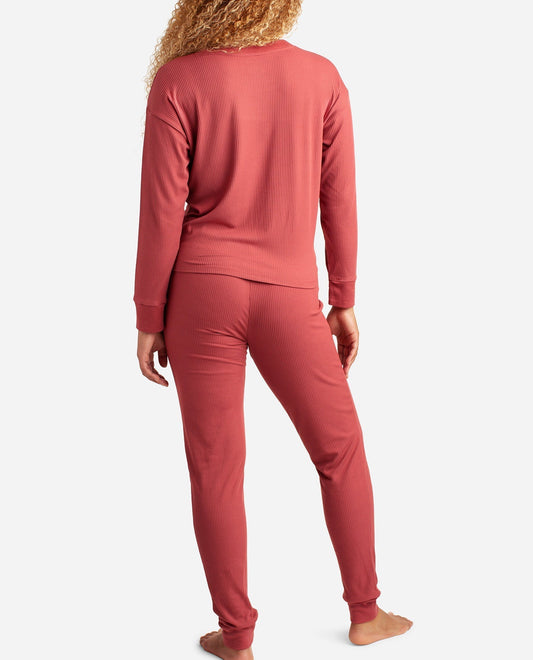 Back View of Danskin Coastal Redwood Crew Neck Pullover Sleep Set With Jogger | DSK COASTAL REDWOOD