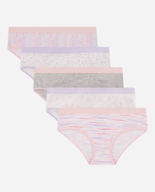 Group View  View of Danskin Lilac Stripe Multicolor Lilac Stripe Multi Girls 5-Pack Printed Underwear | DSK LILAC STRIPE MULTICOLOR